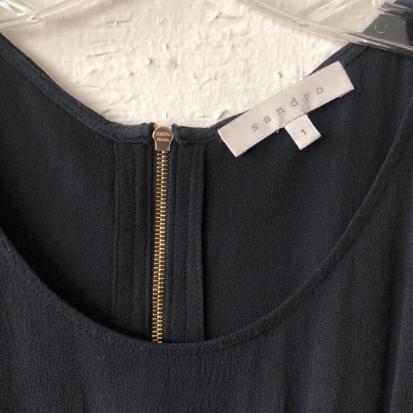 SANDRO BLACK DRESS SIZE 1 - LIKE NEW! Gold zipper details & puff shoulder detail - Picture 2 of 13